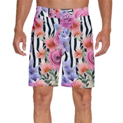 Delightful Watercolor Flowers And Foliage Men s Beach Shorts