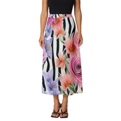 Delightful Watercolor Flowers And Foliage Classic Midi Chiffon Skirt by GardenOfOphir