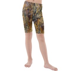 Rusty Orange Abstract Surface Kids  Mid Length Swim Shorts by dflcprintsclothing