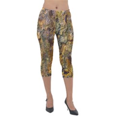 Rusty Orange Abstract Surface Lightweight Velour Capri Leggings  by dflcprintsclothing