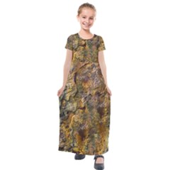 Rusty Orange Abstract Surface Kids  Short Sleeve Maxi Dress by dflcprintsclothing