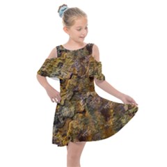 Rusty Orange Abstract Surface Kids  Shoulder Cutout Chiffon Dress by dflcprintsclothing