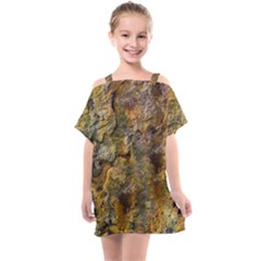 Rusty Orange Abstract Surface Kids  One Piece Chiffon Dress by dflcprintsclothing