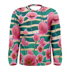 Different Watercolor Flowers Botanical Foliage Men s Long Sleeve Tee