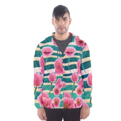 Different Watercolor Flowers Botanical Foliage Men s Hooded Windbreaker by GardenOfOphir