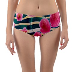 Different Watercolor Flowers Botanical Foliage Reversible Mid-waist Bikini Bottoms by GardenOfOphir