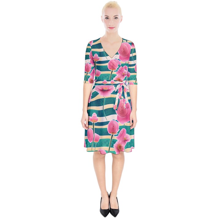 Different Watercolor Flowers Botanical Foliage Wrap Up Cocktail Dress