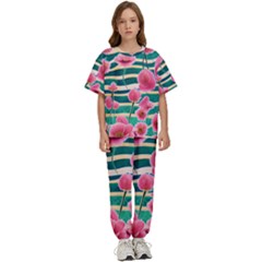 Different Watercolor Flowers Botanical Foliage Kids  Tee And Pants Sports Set