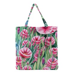 Cute Watercolor Flowers And Foliage Grocery Tote Bag by GardenOfOphir