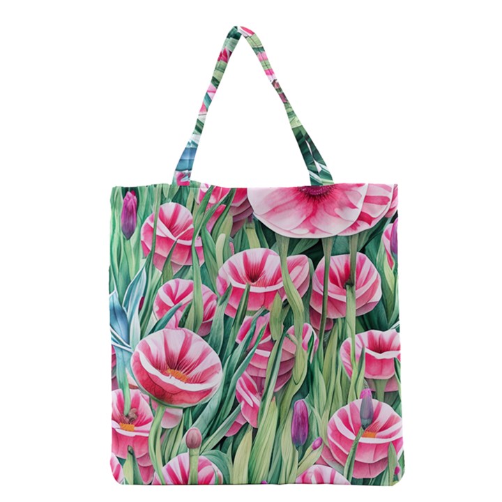 Cute watercolor flowers and foliage Grocery Tote Bag