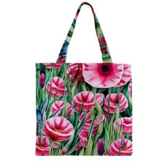 Cute Watercolor Flowers And Foliage Zipper Grocery Tote Bag by GardenOfOphir