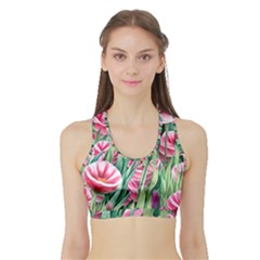 Cute Watercolor Flowers And Foliage Sports Bra With Border by GardenOfOphir