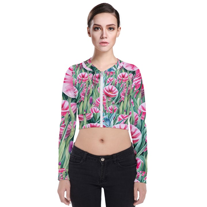 Cute watercolor flowers and foliage Long Sleeve Zip Up Bomber Jacket