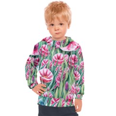 Cute Watercolor Flowers And Foliage Kids  Hooded Pullover by GardenOfOphir