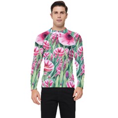 Cute Watercolor Flowers And Foliage Men s Long Sleeve Rash Guard by GardenOfOphir