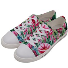 Cute Watercolor Flowers And Foliage Men s Low Top Canvas Sneakers by GardenOfOphir