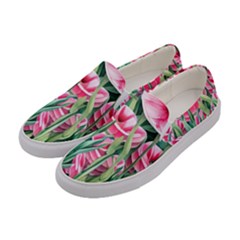 Cute Watercolor Flowers And Foliage Women s Canvas Slip Ons by GardenOfOphir