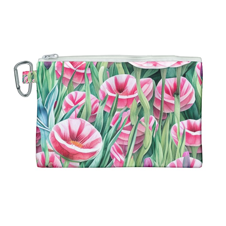 Cute watercolor flowers and foliage Canvas Cosmetic Bag (Large)