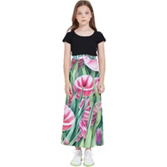 Cute Watercolor Flowers And Foliage Kids  Flared Maxi Skirt by GardenOfOphir