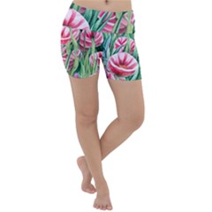 Cute Watercolor Flowers And Foliage Lightweight Velour Yoga Shorts by GardenOfOphir