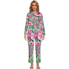 Cute Watercolor Flowers And Foliage Womens  Long Sleeve Lightweight Pajamas Set by GardenOfOphir