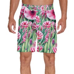 Cute Watercolor Flowers And Foliage Men s Beach Shorts