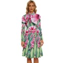 Cute watercolor flowers and foliage Long Sleeve Shirt Collar A-Line Dress View1