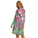 Cute watercolor flowers and foliage Long Sleeve Shirt Collar A-Line Dress View2