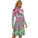 Cute watercolor flowers and foliage Long Sleeve Shirt Collar A-Line Dress View3