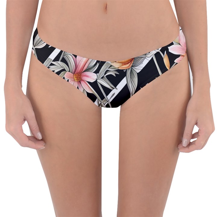 Celestial Watercolor Flowers Reversible Hipster Bikini Bottoms