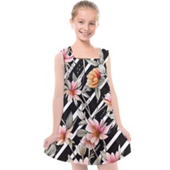 Celestial Watercolor Flowers Kids  Cross Back Dress by GardenOfOphir