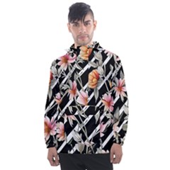 Celestial Watercolor Flowers Men s Front Pocket Pullover Windbreaker by GardenOfOphir