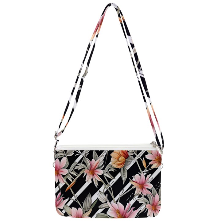 Celestial Watercolor Flowers Double Gusset Crossbody Bag