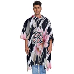 Celestial Watercolor Flowers Men s Hooded Rain Ponchos