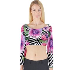 Classy And Chic Watercolor Flowers Long Sleeve Crop Top by GardenOfOphir