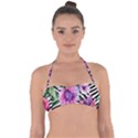 Classy and Chic Watercolor Flowers Halter Bandeau Bikini Top View1