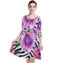 Classy and Chic Watercolor Flowers Quarter Sleeve Waist Band Dress View1