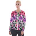 Classy and Chic Watercolor Flowers Velvet Zip Up Jacket View1