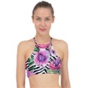 Classy and Chic Watercolor Flowers Racer Front Bikini Top View1