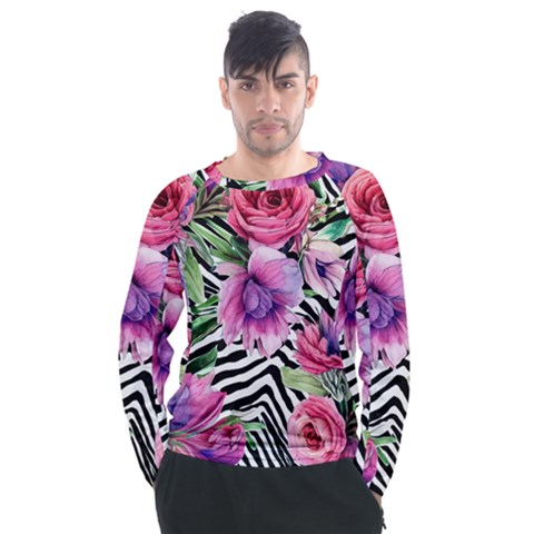 Classy And Chic Watercolor Flowers Men s Long Sleeve Raglan Tee by GardenOfOphir