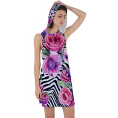 Classy And Chic Watercolor Flowers Racer Back Hoodie Dress by GardenOfOphir