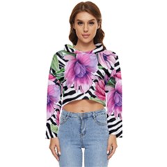 Classy And Chic Watercolor Flowers Women s Lightweight Cropped Hoodie by GardenOfOphir