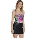 Classy and Chic Watercolor Flowers Flowy Camisole Tie Up Top View3