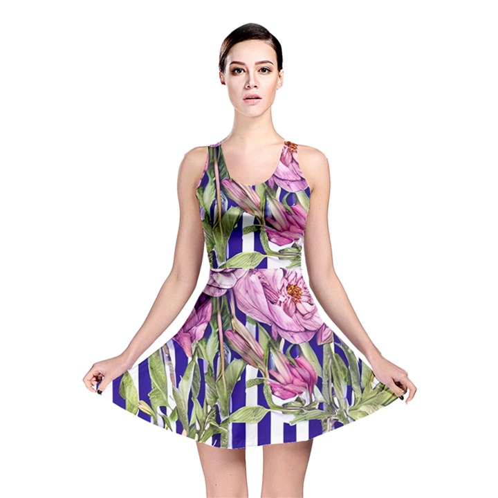 Classy and Chic Watercolor Flowers Reversible Skater Dress