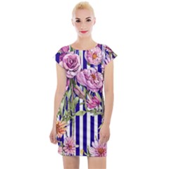 Classy And Chic Watercolor Flowers Cap Sleeve Bodycon Dress by GardenOfOphir