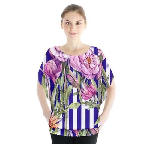 Classy And Chic Watercolor Flowers Batwing Chiffon Blouse by GardenOfOphir