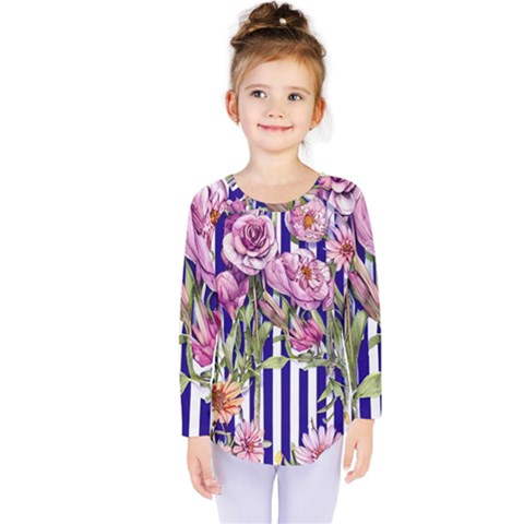 Classy And Chic Watercolor Flowers Kids  Long Sleeve Tee by GardenOfOphir