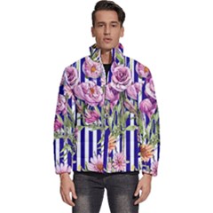 Classy And Chic Watercolor Flowers Men s Puffer Bubble Jacket Coat by GardenOfOphir