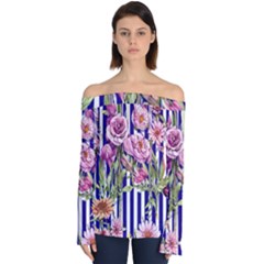 Classy And Chic Watercolor Flowers Off Shoulder Long Sleeve Top by GardenOfOphir