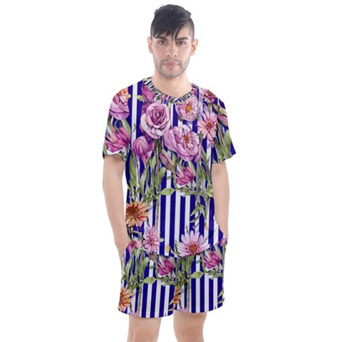 Classy And Chic Watercolor Flowers Men s Mesh Tee And Shorts Set by GardenOfOphir